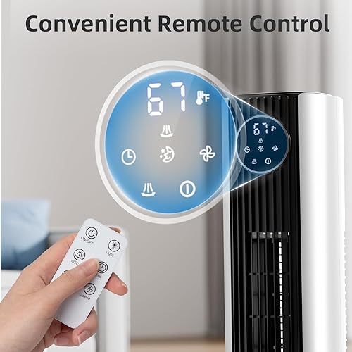 Miniatura 3 de Antarctic Star Ventilador de torre portátil, ventilador oscilante de 85, enfriamiento silencioso, temporizador de 12 horas, control remoto, sin