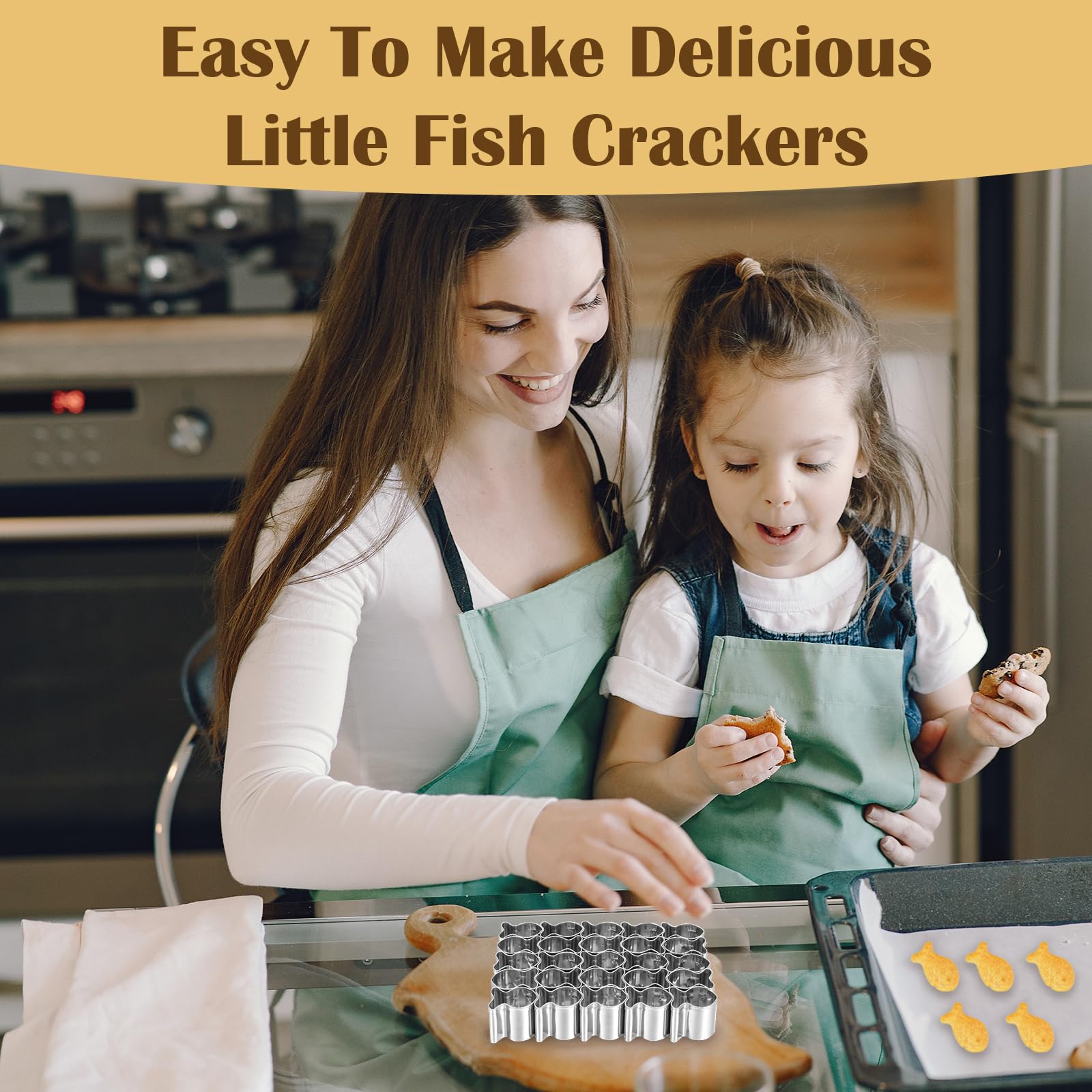 Cortador de galletas Goldfish, cortador de peces dorados de 25 cavidades para galletas, molde de acero inoxidable para hornear galletas de animales marinos (plateado)