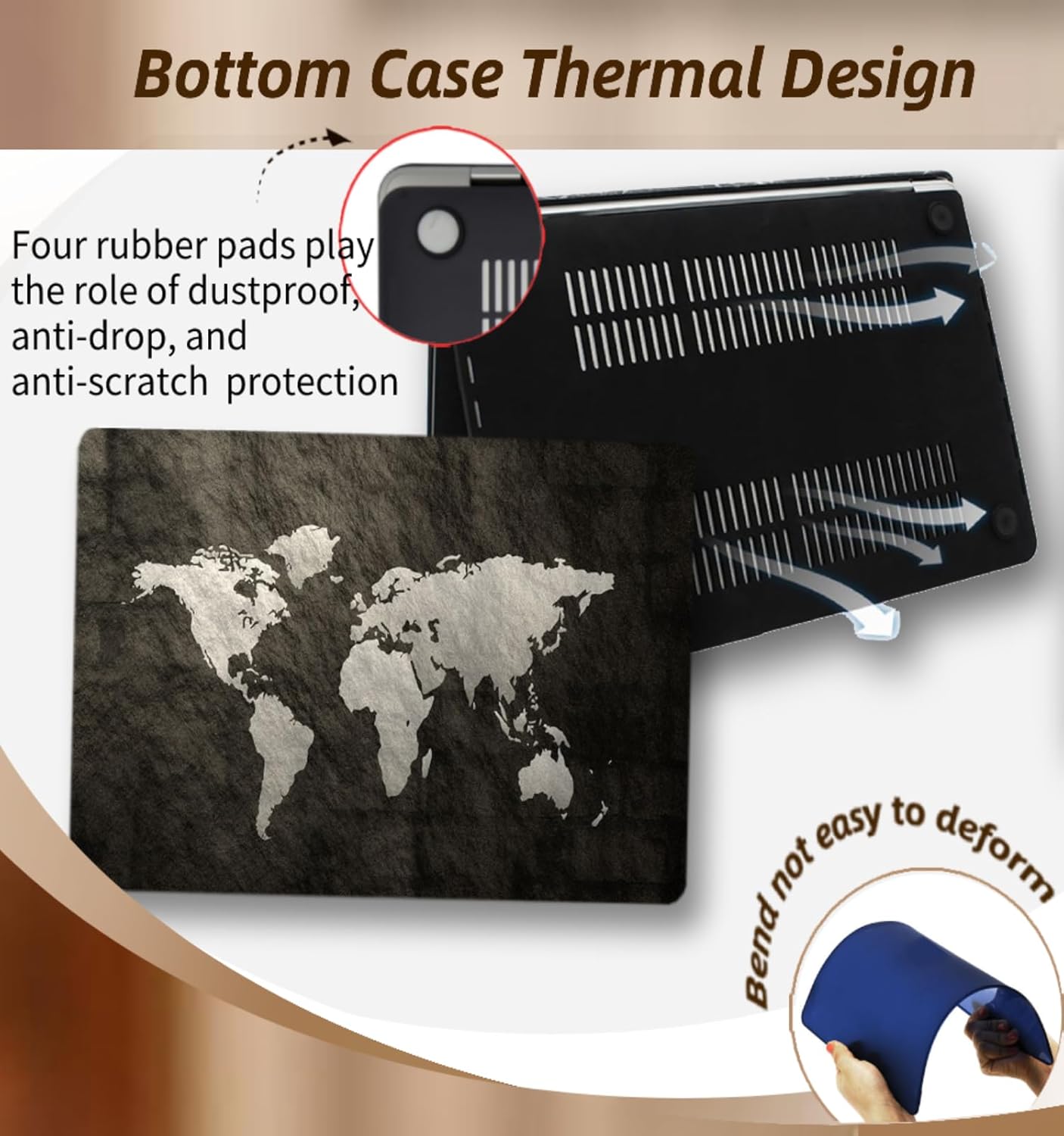 Modern Printed Design Case Compatible with MacBook Pro 13 inch Release 2015-2012 Model A1502 & A1425, Fashional Simple Funny Computer Protector Case, Black Map