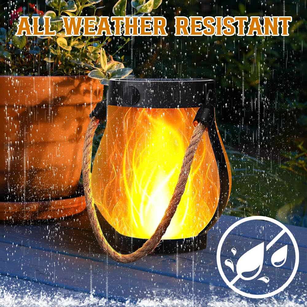 2 Pezzi Lanterna Solare a Fiamma, Lanterne Solari da Esterno Fiamma, Ricarica Solare 2 in 1 e USB Ricaricabile, 1500 mAh, IP65, Lanterne Solari Effetto Fiamma per Giardino, Cortile e Campeggio
