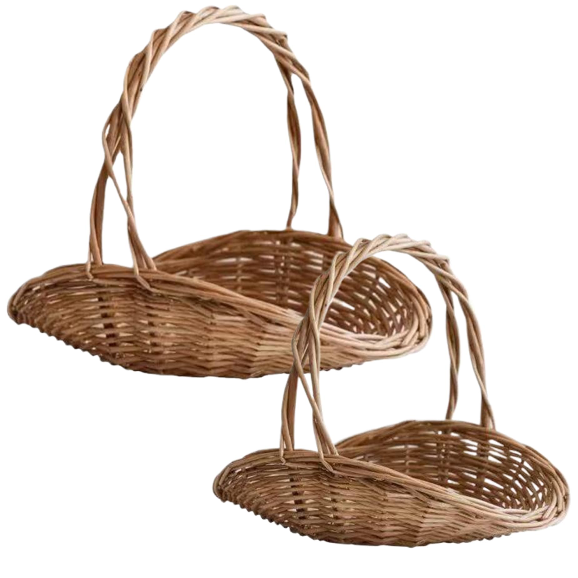 Wicker Basket with Handle 2Pcs, Garden Basket for Gathering Vegetables Natural Wicker Flower, Portable Woven Harvest for Storage Picnics Easter, Garden