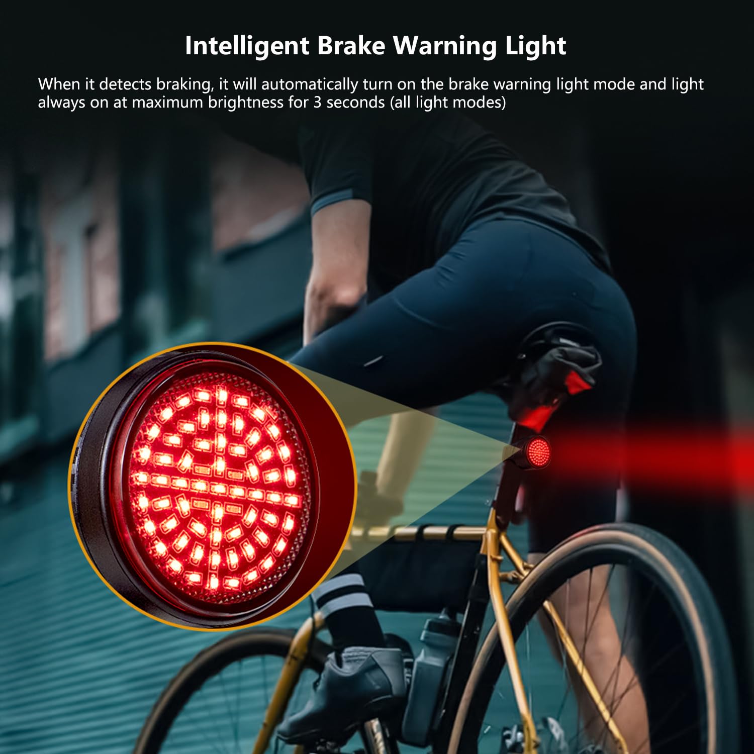 XIAOKOA Feu Arrière LED USB-C étanche IPX6 – 6 Modes Dont Frein Intelligent Et Détection Lumineuse – Montage Sous Selle Ou Tube – 400 MAh, 50g
