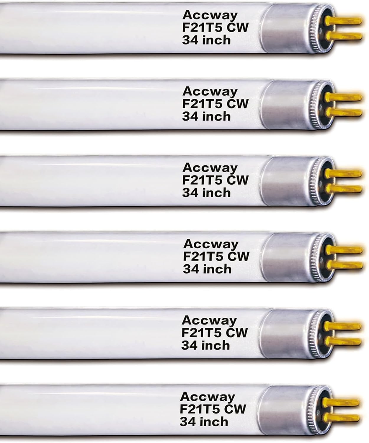 (6pack 34inch F21T5/841 Cool White Fluorescent Light Bulb, 21Watts 4100K T5 Linear Tube Replacement F21W/841/HO,F21T5 CW Full Spectrum CRI85+