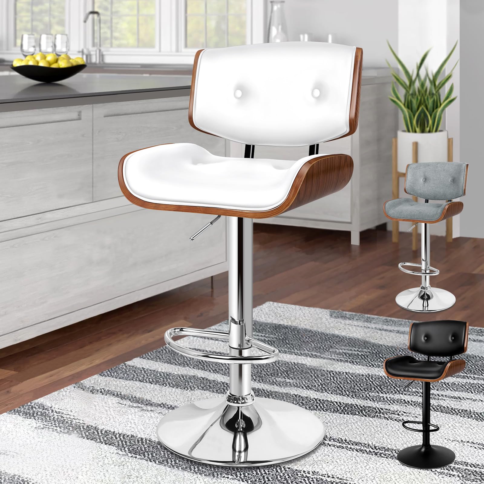 ALFORDSON 360° Swivel Bar Stools with Back, Adjustable Height, White