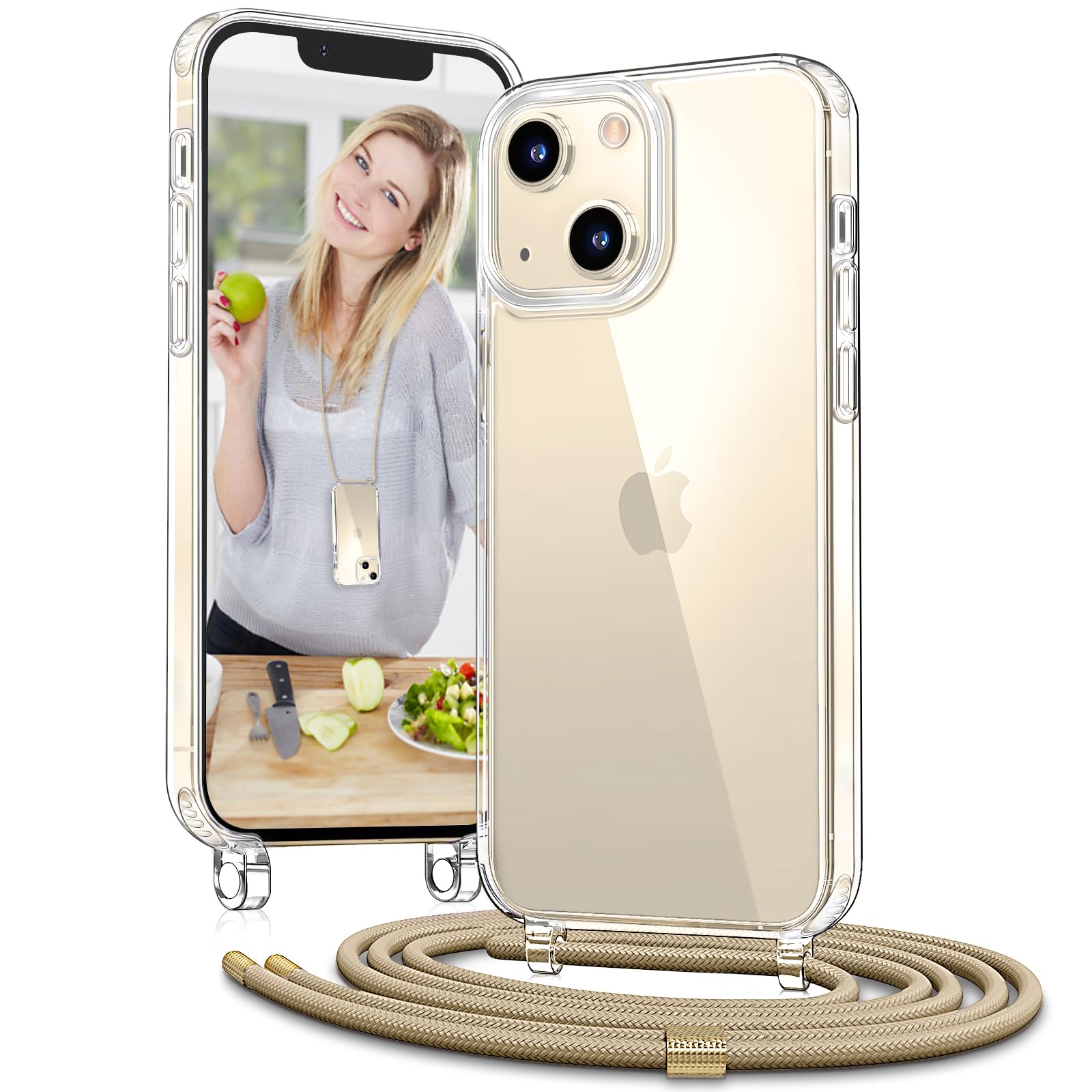 Vaykwo Handykette für Apple iPhone 12 Hülle mit Band und iPhone 12 Pro Hülle mit Band - Necklace Handyhülle - Transparente Case zum Umhängen mit Kameraschutz und Bildschirmschutz - Rosa