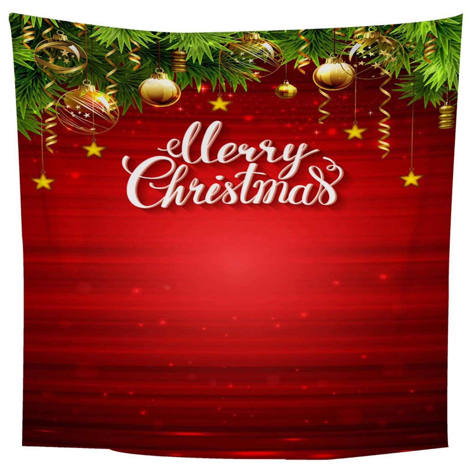 Cuelga Tapices de Pared, Tapiz Decorativo de Navidad Bola de Decoración Navideña Merry Christmas Estrellas Verde Blanco Amarillo Poliéster 350X256cm