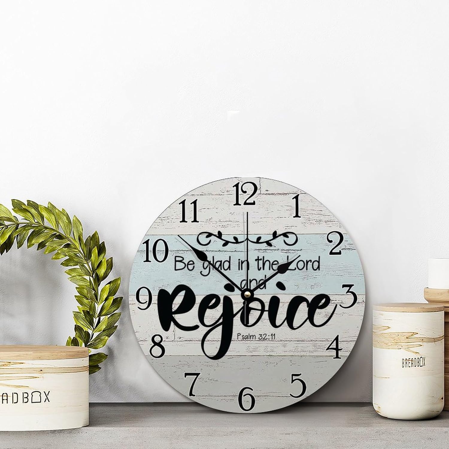 Bible Verse Wall Clock Be in The Lord and Rejoice Large Wooden Wall Clocks Battery Operated 12 Inch Silent Scripture Print Decor for Bedroom Living Room Farmhouse Wall Decor