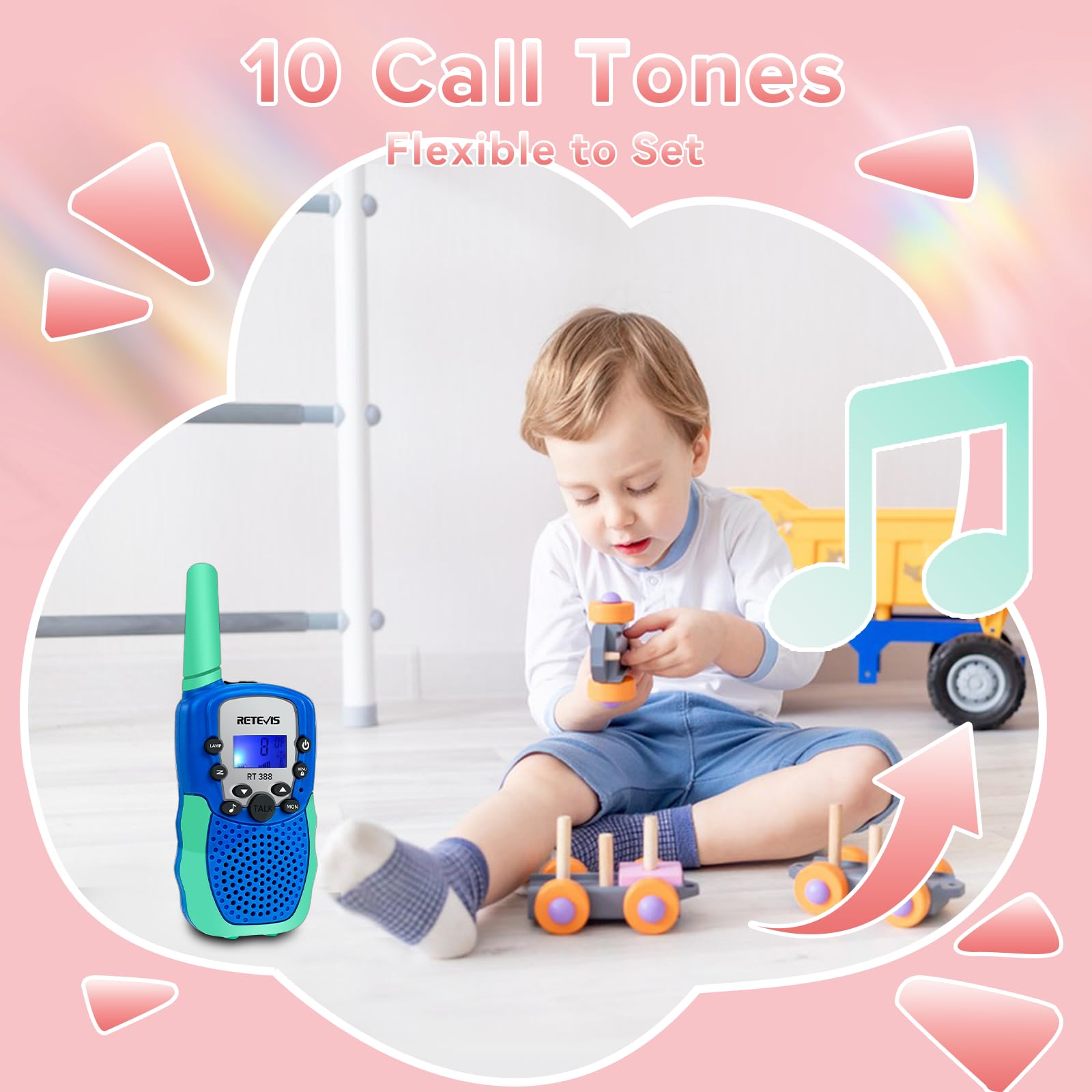Retevis RT388 Walkie Talkie Bambini, Walky Talky Bambini, PMR446 8 Canali VOX Torcia 10 Toni di Chiamata, Walkie Talkie Bambino per Escursionismo, Campeggio, Avventura(Blu-verdastro,1 Coppia)