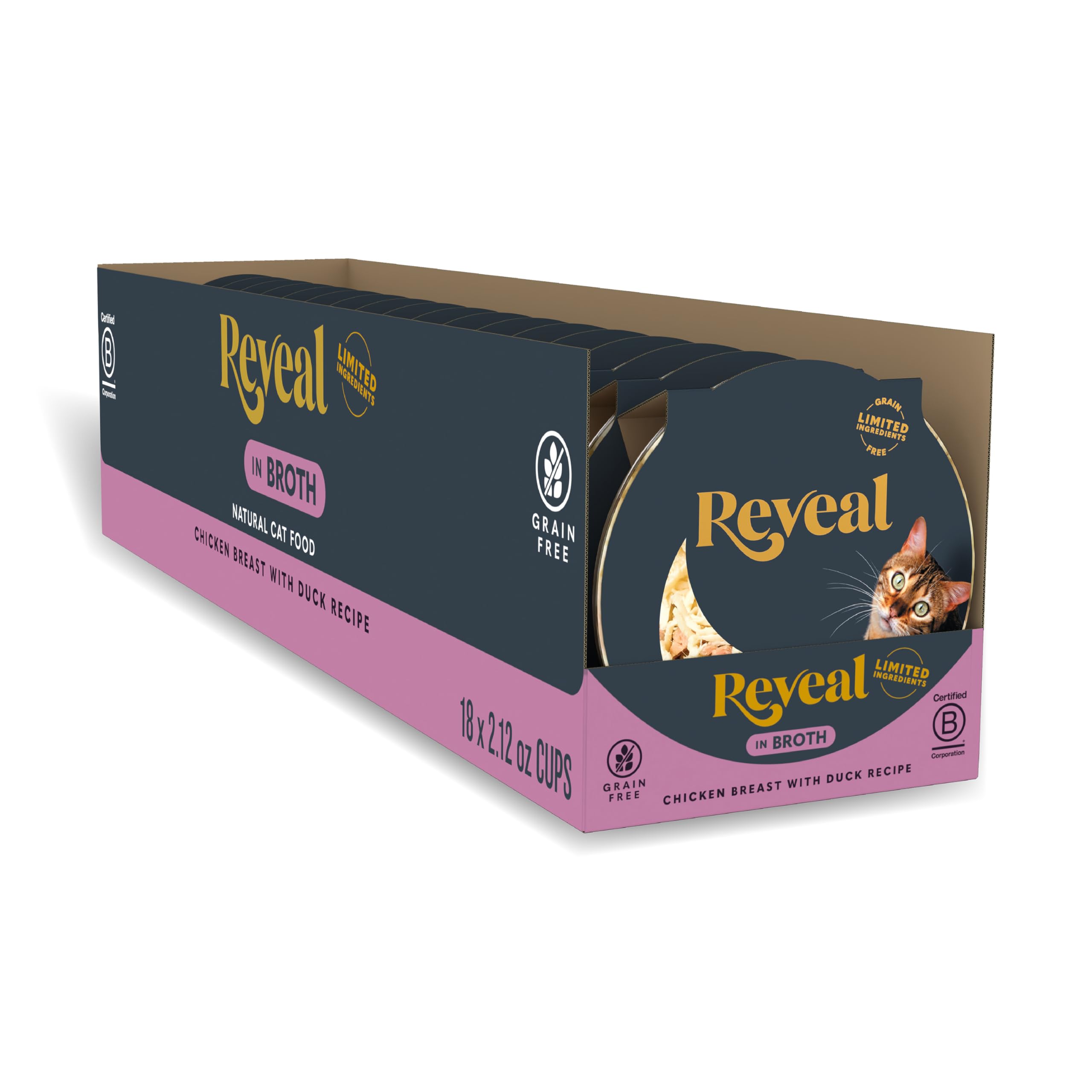 Reveal Natural Wet Cat Food, Limited and Natural Ingredients, Grain Free, High Protein with No Artificial Additives, Chicken Breast with Duck in Broth