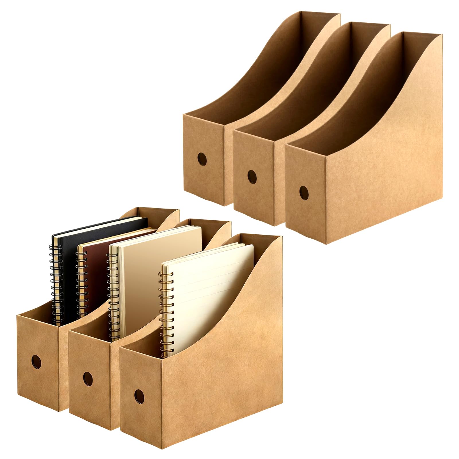 HONYUET Kraft File Holder, 6 Piece Magazine Organiser, Brown Magazine Files for Office and Home, 26 x 9 x 27 cm