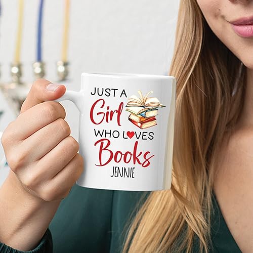 Miniatura 4 de Regalo para el lector  Taza personalizada con texto en inglés Just A Girl Who Loves Book, tazas personalizadas para amantes de los libros con