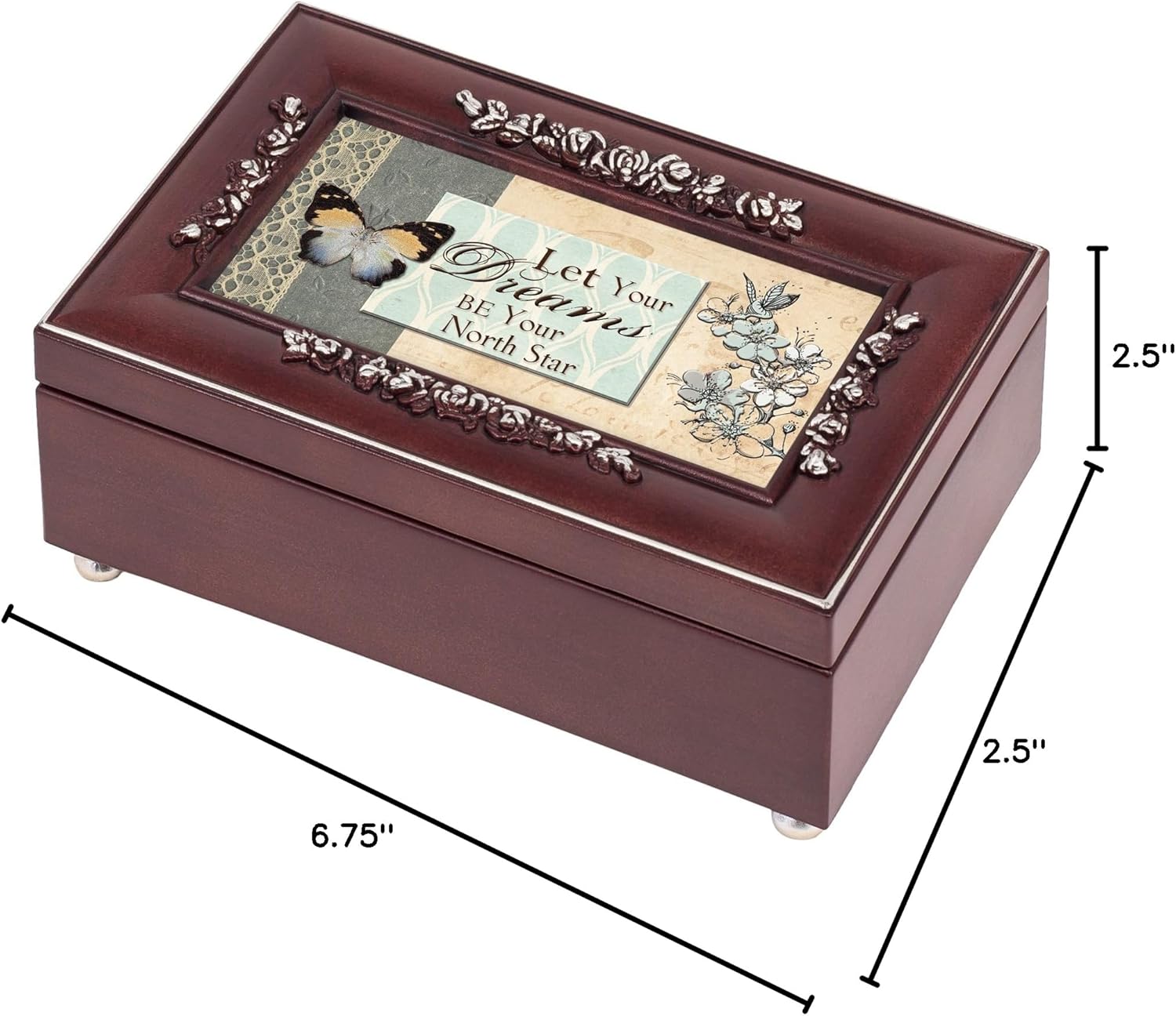 Cottage Garden Let Your Dreams Be Your North Star Rosewood Jewelry Music Box Plays You are My Sunshine