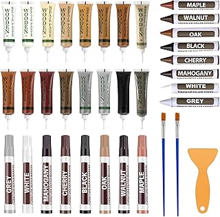 32PCS Laminat Reparaturset,Reparaturset mit Stift für Laminat,Wachsmalstifte,ParkettReparaturset,Möbel Reparatur set,von Risse Löcher Kratzer für Holzboden,Arbeitsplatte,Tür,Schrank,Treppe
