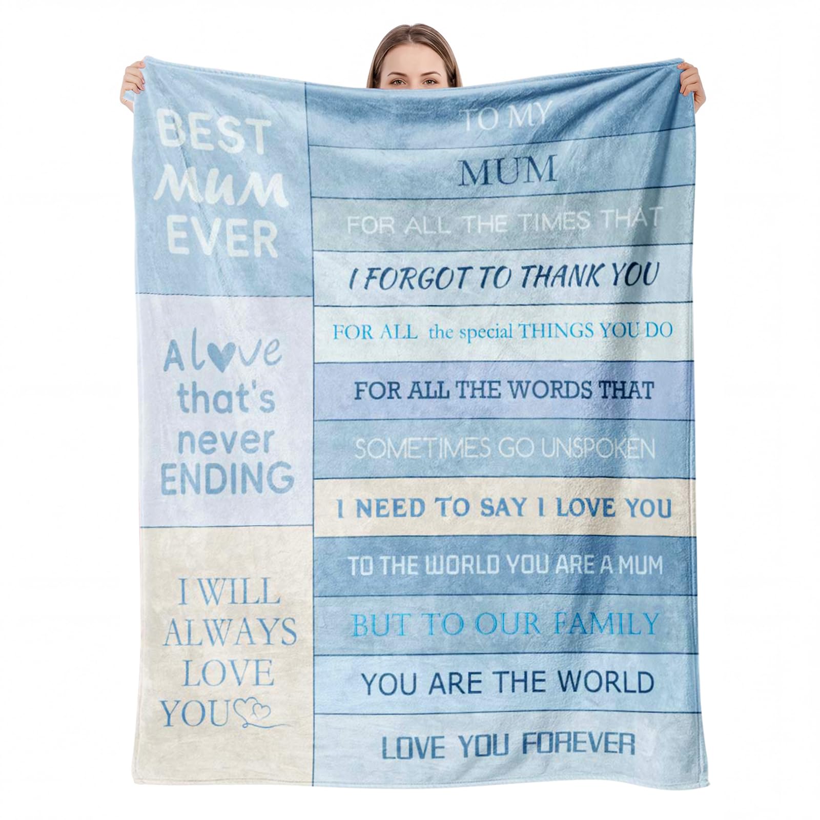 KUKKUME Gifts for Mum Mothers Day Blanket Gifts from Daughter Son Mummy Birthday Presents for Mum's Birthday, Christmas, Mothers Day 60" x 50" Blue