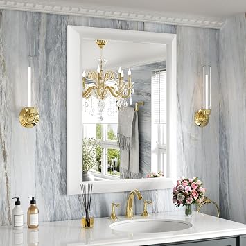 Bathroom Mirror for Wall, 24x32 Inch White | HD Reflection, Tempered Glass, Thick Metal Framed Rectangle Mirrors for Over Sink, Vanity, Bedroom, Living Room, Entryway