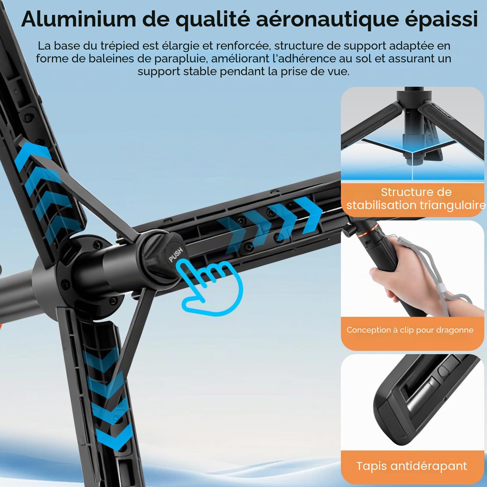REYGEAK Trépied d'extension magnétique pour DJI Osmo 360 Action 5 Pro/4/3, 55 cm, réglable, avec Sabot Froid et Adaptateur de Changement Rapide pour Accessoires d'action DJI Osmo