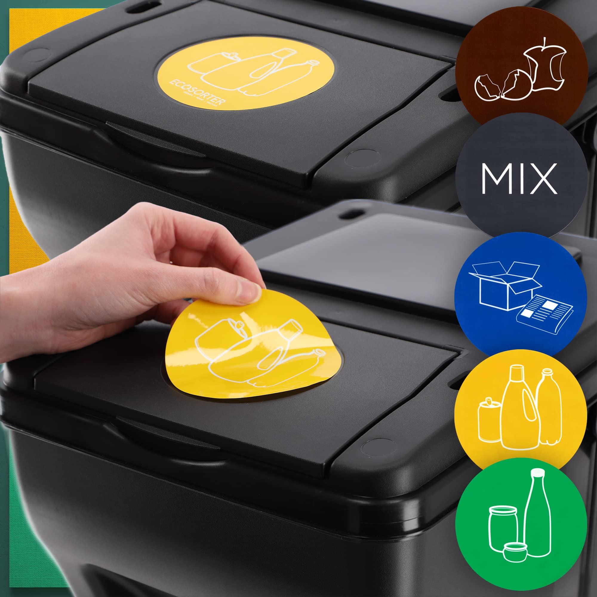 KADAX Pattumiera Impilabile con Coperchio per la Raccolta Differenziata, Bidoni della Spazzatura in Plastica per Esterni ed Interni (Set di 3, 25 L)