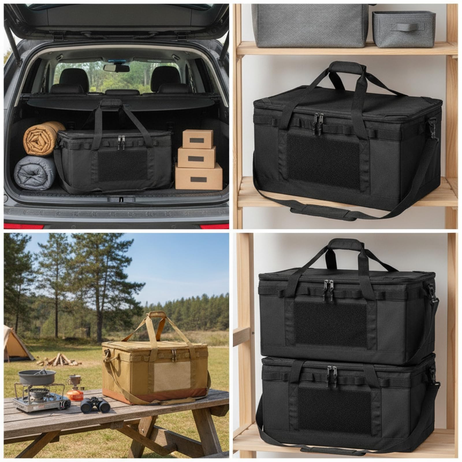 predolo Faltbare Camping-Aufbewahrungsbox mit 60 Liter Fassungsvermögen hartwandig faltbare Aufbewahrungsbox mit Deckel vielseitig einsetzbar für Campingplatz, Khaki