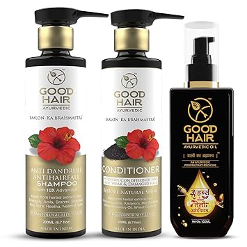 Good Hair Ayurvedic Hair Care Kit Ayurvedic hair Oil + Hair Shampoo + Hair Conditioner | Hair Fall Control Kit | Ayurvedic hair care sets | Ayurvedic hair combo