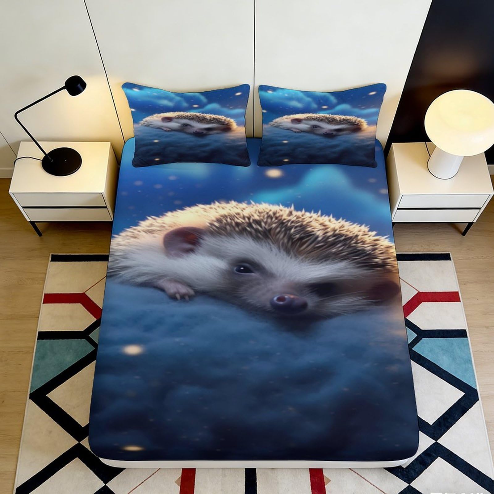 3D Printed Hedgehog Fitted Sheet Microfiber Deep Pocket Non-Slip Bedroom Bedding Hedgehog Mattress Fitted Cover Washable 120x200x25cm