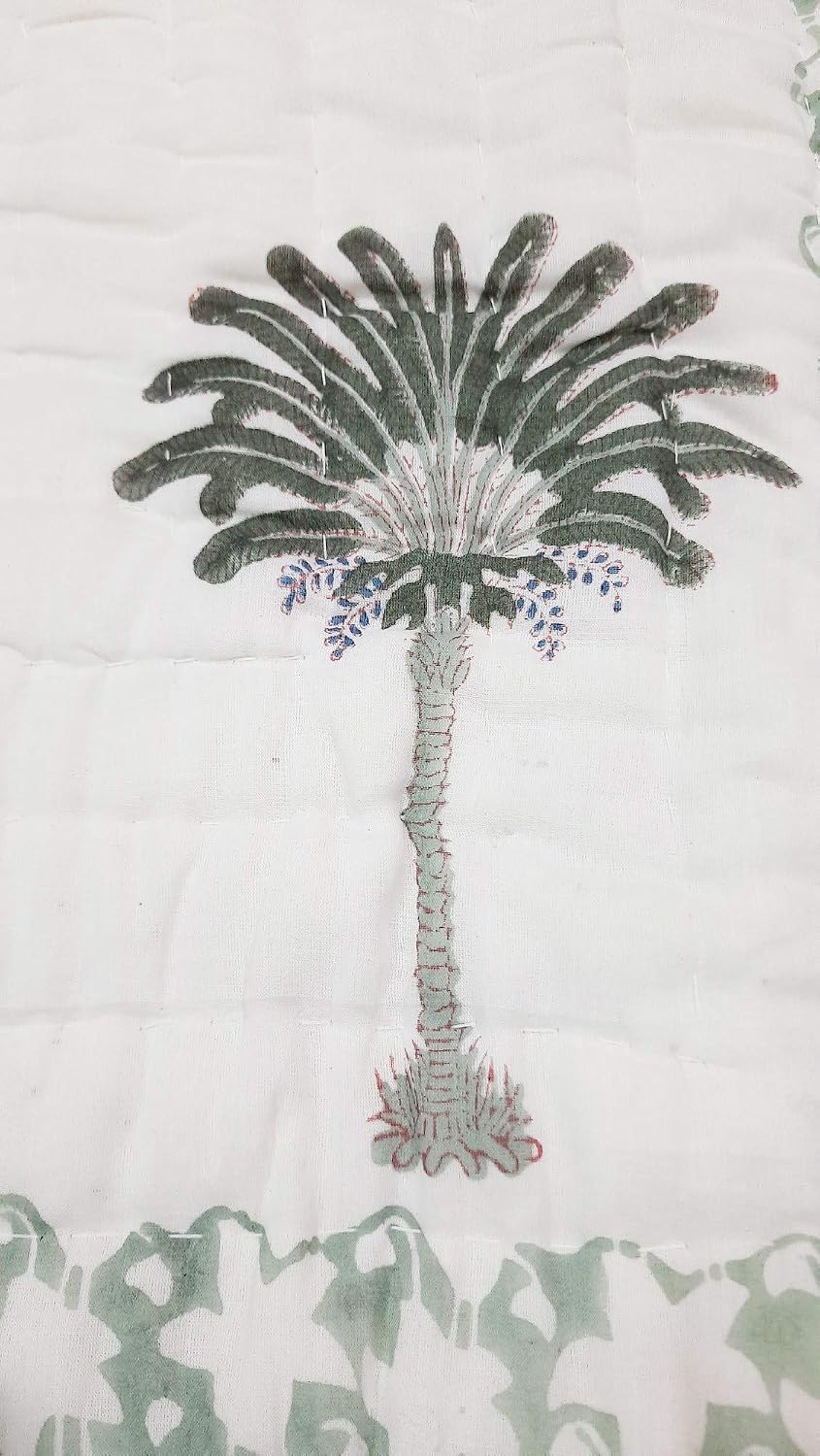Flower Hand Block Print Cotton Quilt, Bedspread Qulting Throw, Blanket, Kantha Razai, Handmade Quilt, Kantha Home Living Art Super King (California King Us)