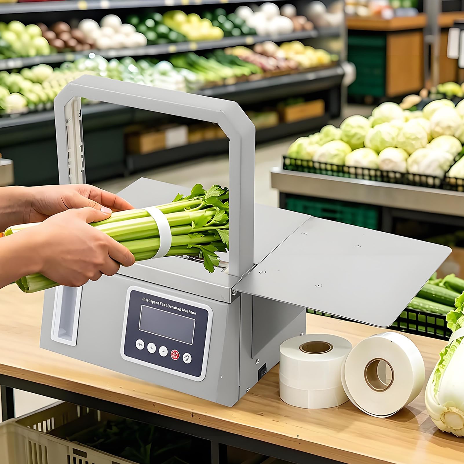 EpyGnom Automatic Bundling Machine, OPP Tape Strapping Machines, Photoelectric Induction Vegetable Tyingmachine for 12mm Tape Bundling, Adjustable Tension