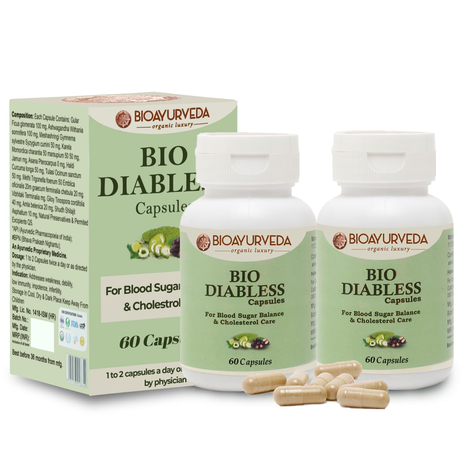 BIO AYURVEDA Diabless Helps For Blood Sugar Balance and Cholesterol and Diabetic Care 60 Capsules (Pack Of 2) (B0CVFMRPGM) Amazon Price History, Amazon Price Tracker