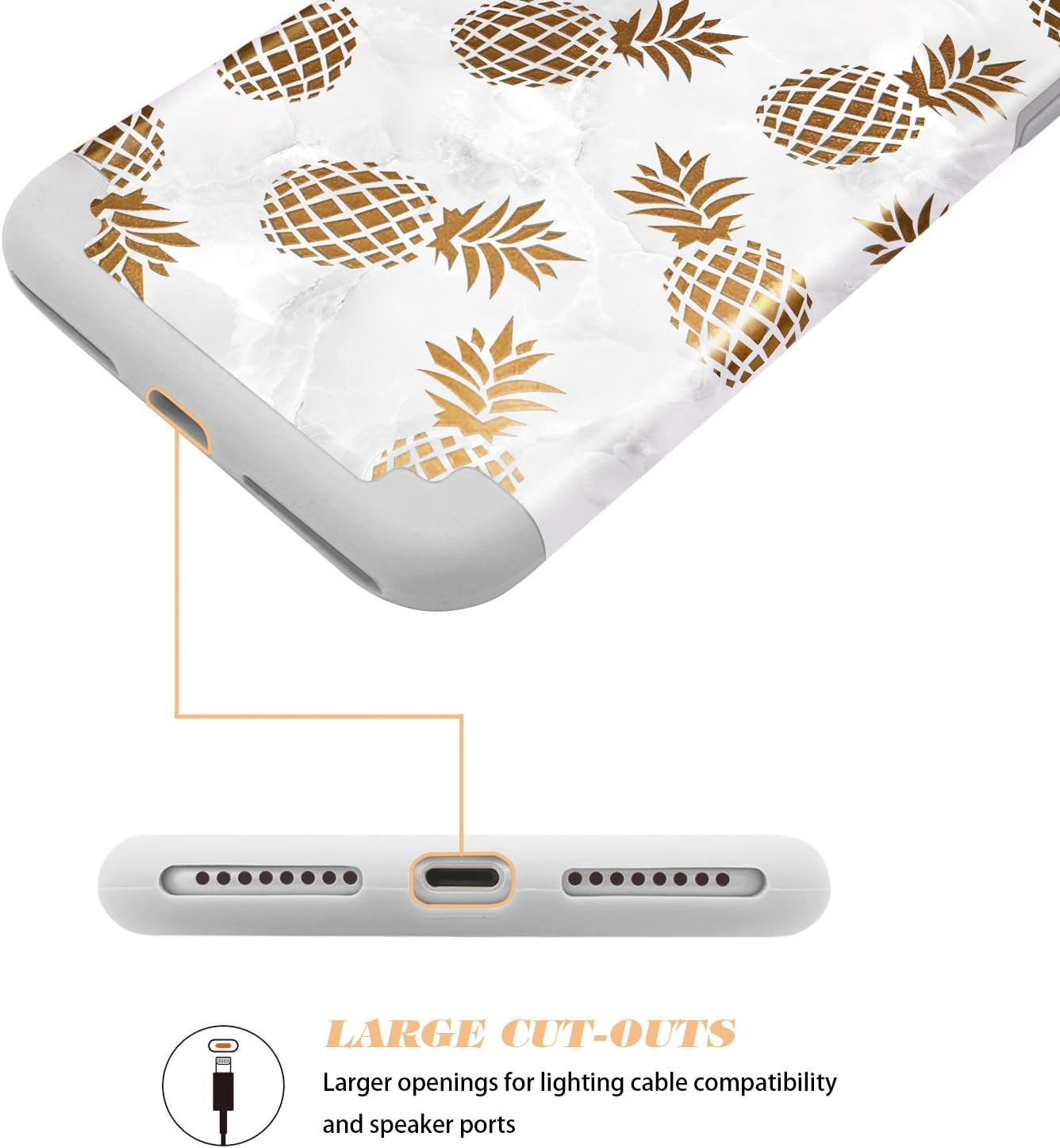 Fingic iPhone 7 Plus Case,iPhone 8 Plus Case Pineapple, Floral Pineapple Ultra Slim Case Hard PC Soft Rubber Anti-Scratch Shockproof Protective Case Cover for iPhone 7/8 Plus (Golden01)