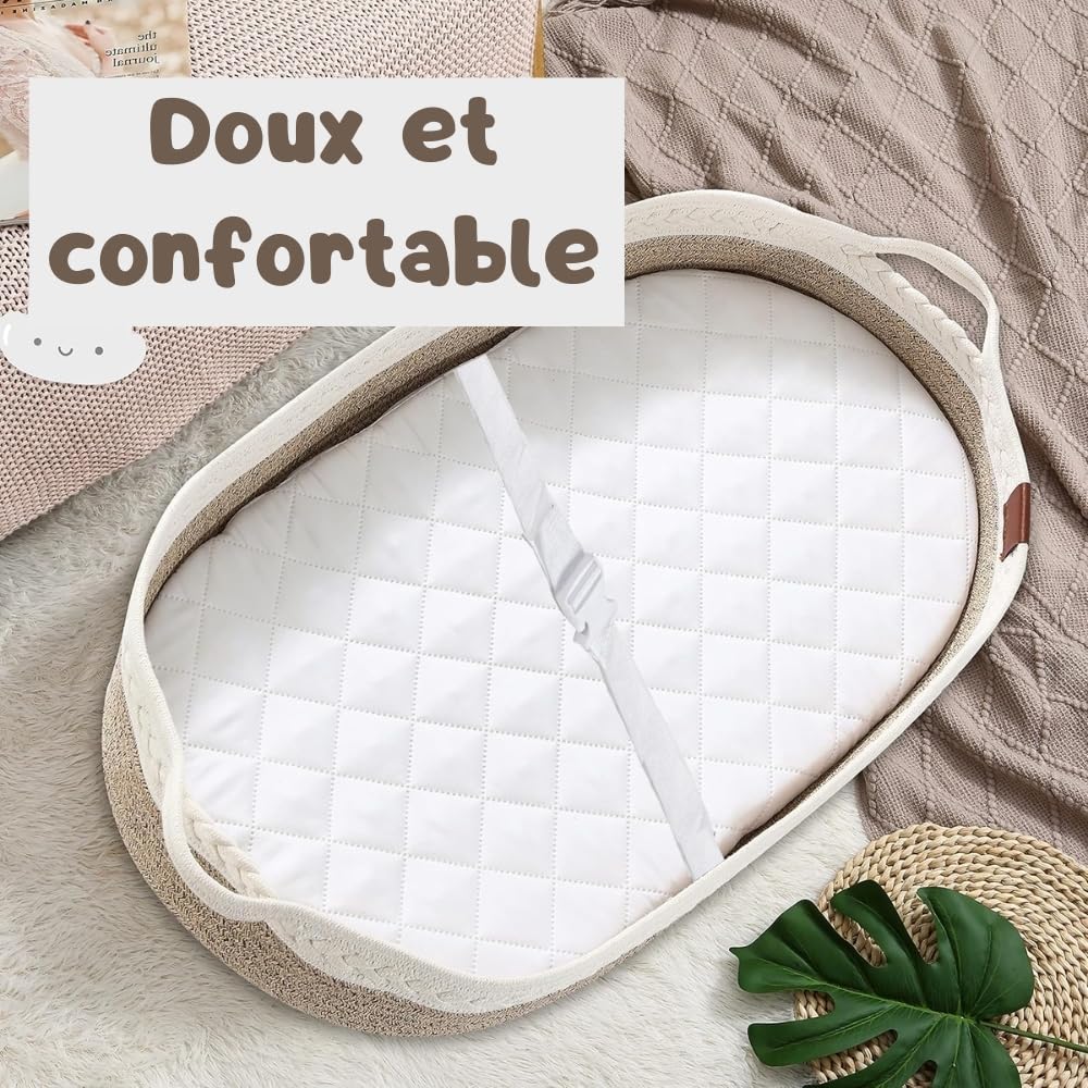 Panier à langer portable et pliable pour matelas à langer + matelas doux + housse amovible + protection extra imperméable + sac de voyage