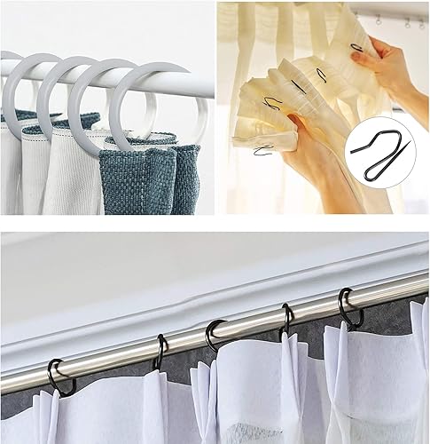 Miniatura 7 de Wexecon 50 anillos de cortina plateados con ganchos, anillos de cortina de metal, anillos de cortina y ganchos de cortina para pasadores de cortina,
