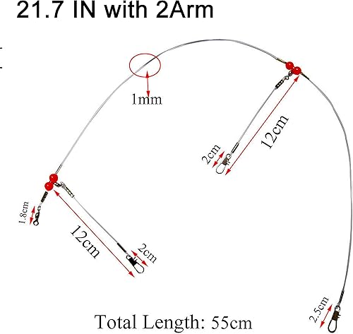 Miniatura 6 de Plataformas de líder de pesca mono con broches giratorios de agua salada Surf Pesca Aparejos inferiores de pesca de alta resistencia 1 brazo y 2