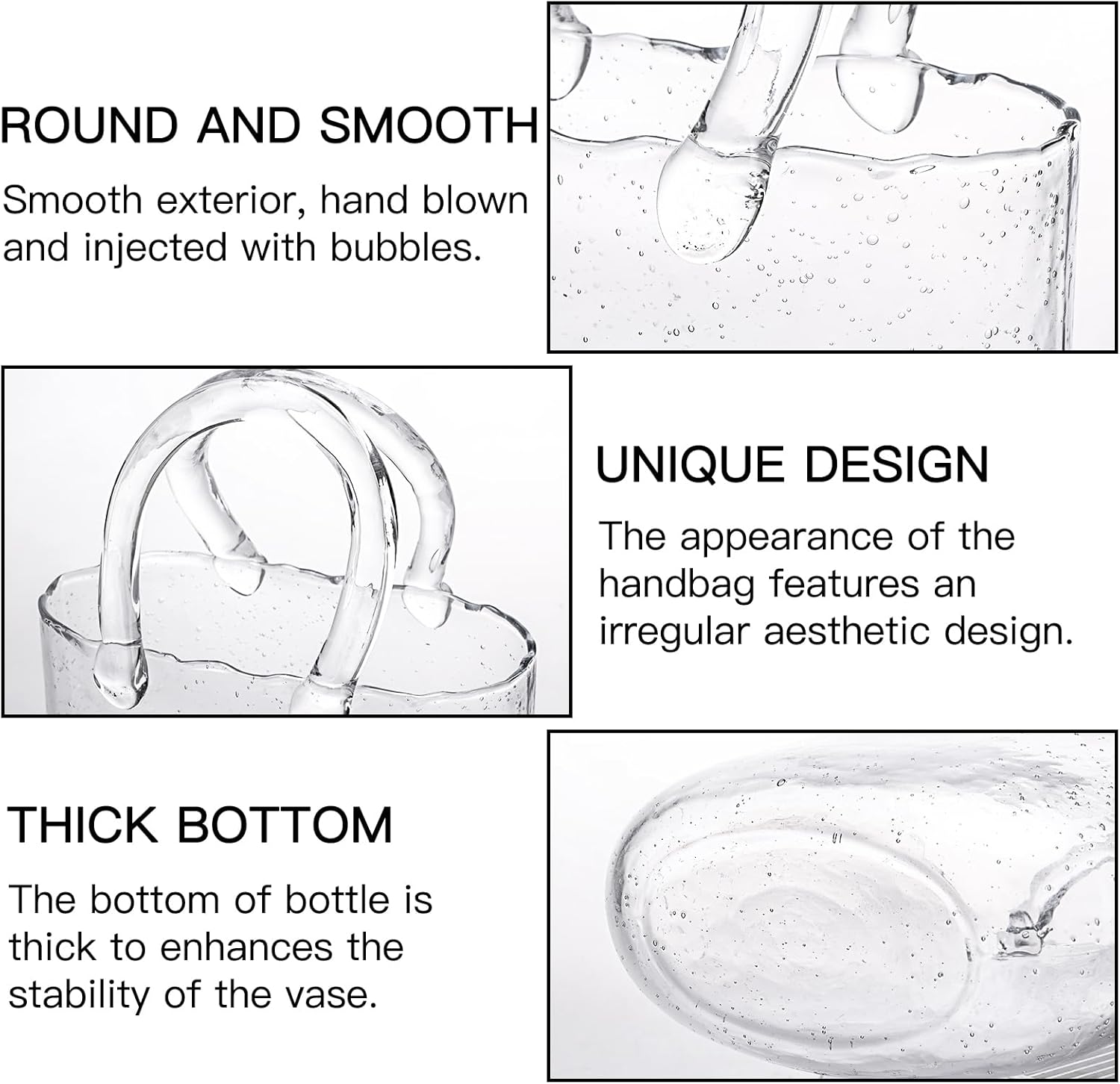 Fixwal Glass Purse Vase for Flowers, Clear Bag Vases with Handle, Unique Cute Handbag Shape Decorative Flower Vases with Fish Bowl for Centerpieces Home Table Shelf Decor Birthday