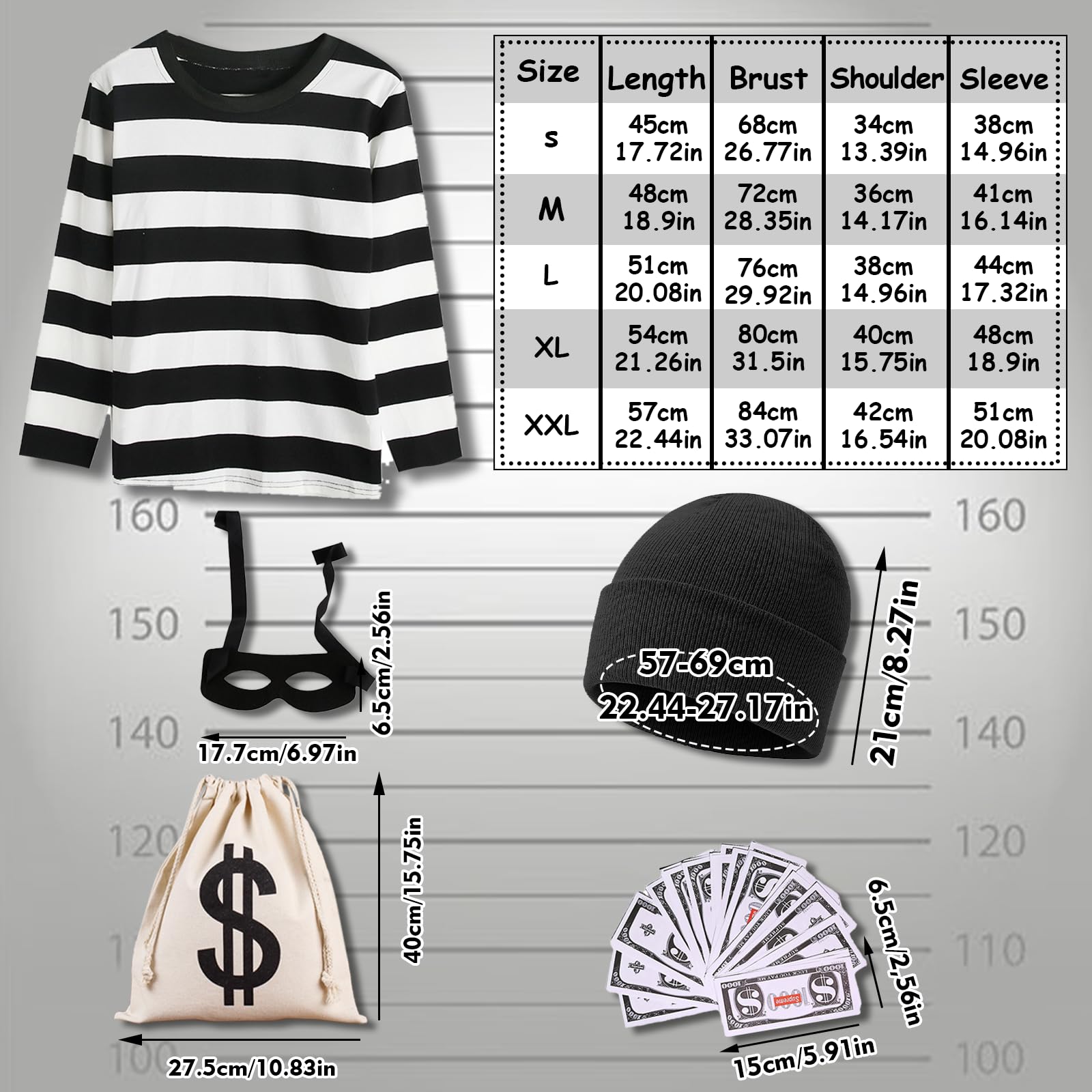 Xerteam Kids Robber Costume, Burglar Fancy Dress Costume Set - Image 2