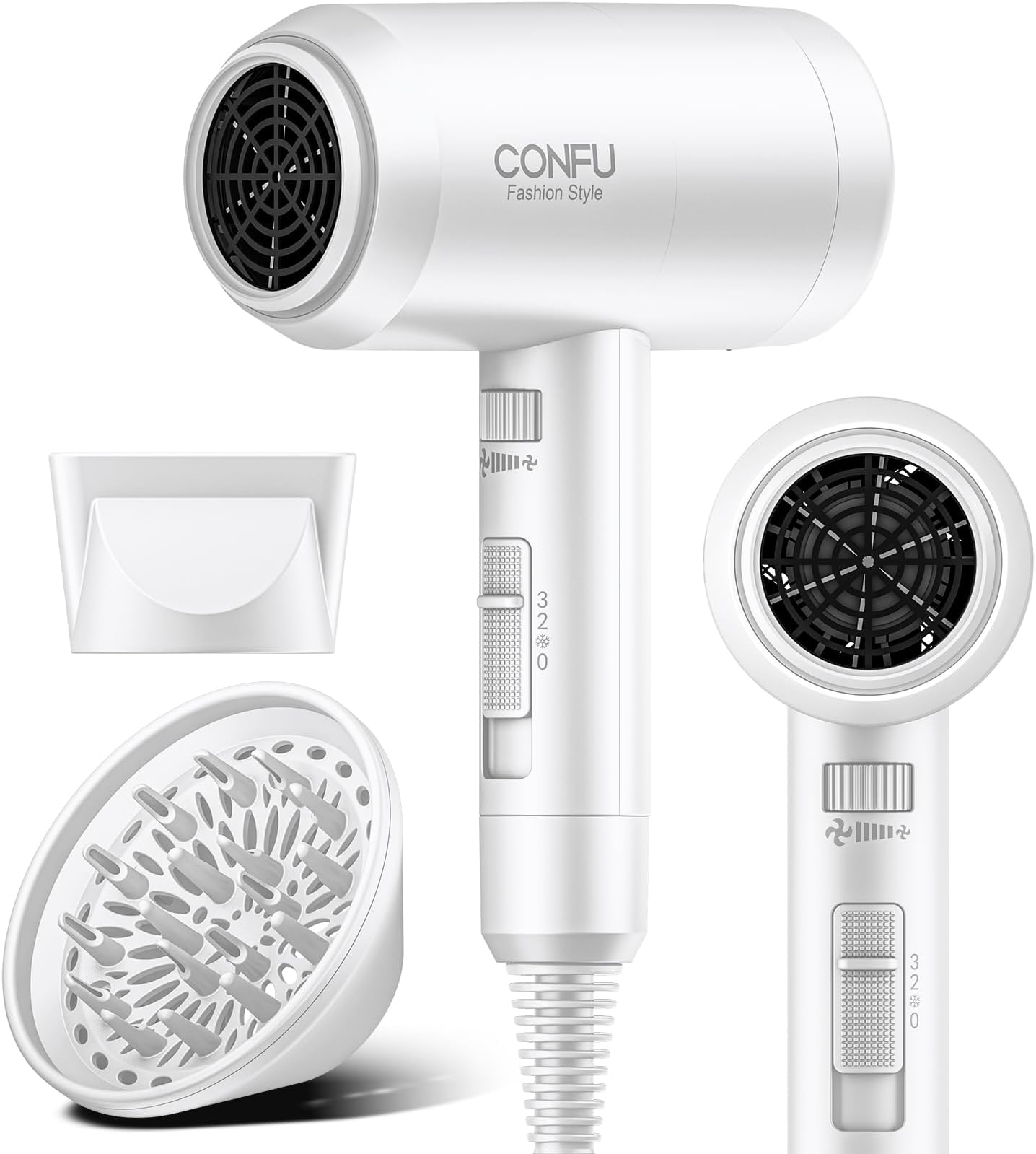 Hair Dryer with Diffuser, CONFU Blow Dryer for Curly Hair for Women Men, 21000PRM Travel Hair Dryer, Portable Lightweight Fast Drying Negative Ion Hairdryer for Home & Travel