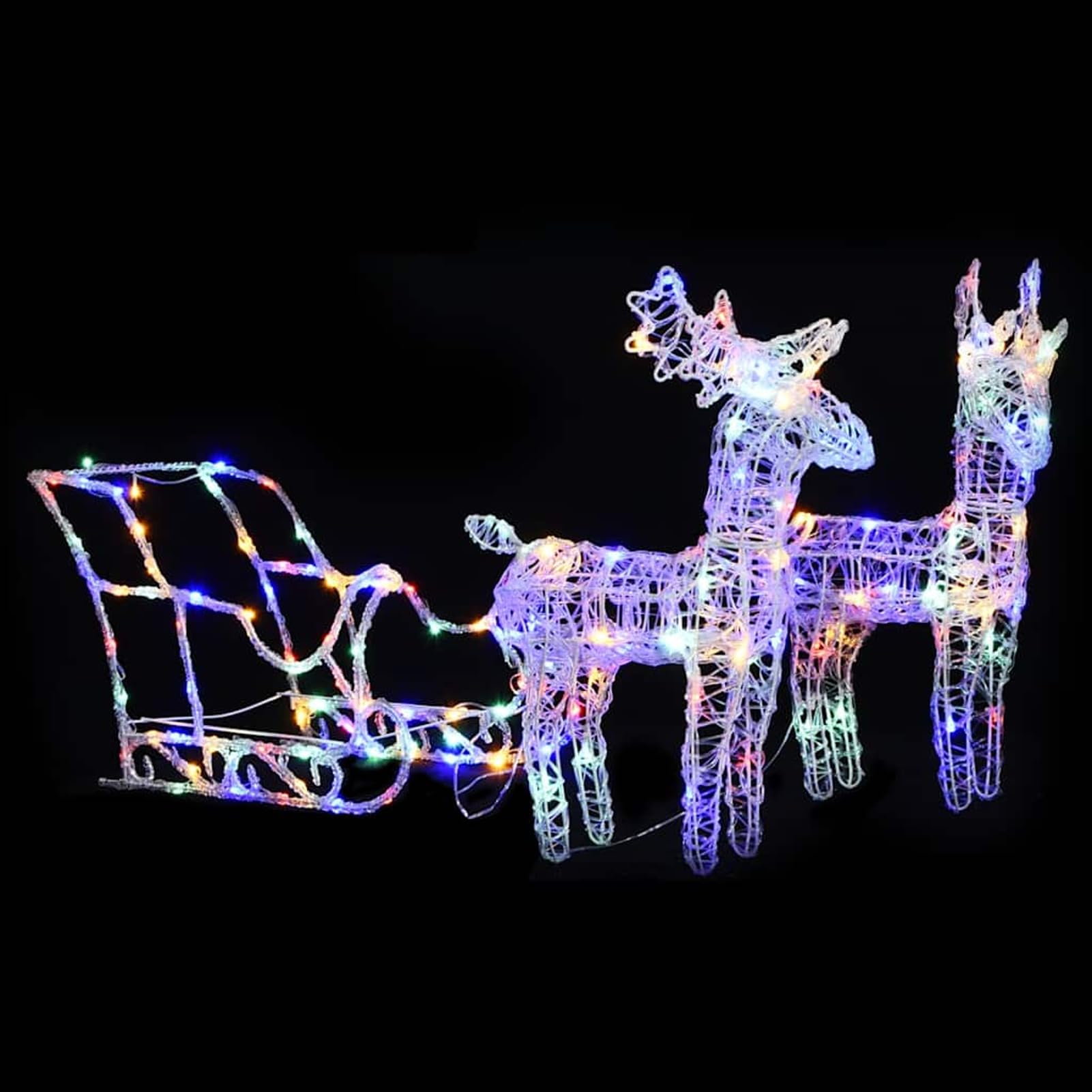 Gecheer Rentiere & Schlitten Weihnachtsdekoration 160 LEDs 130 cm Acryl, Weihnachtsdekoration für Weihnachtsmarkt Festliche Eventdekoration Garten Rasen Terrasse Vorgarten Fassade328522