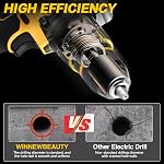 Cordless Brushless Drill with Handle Compatible with Dewalt 20V Batteries Compact Brushless 1/2” Metal Chuck Hammer Drill Driver, 160Nm MAX Torque, 2 Variable Speed 20+3 Position(Battery Not Included)