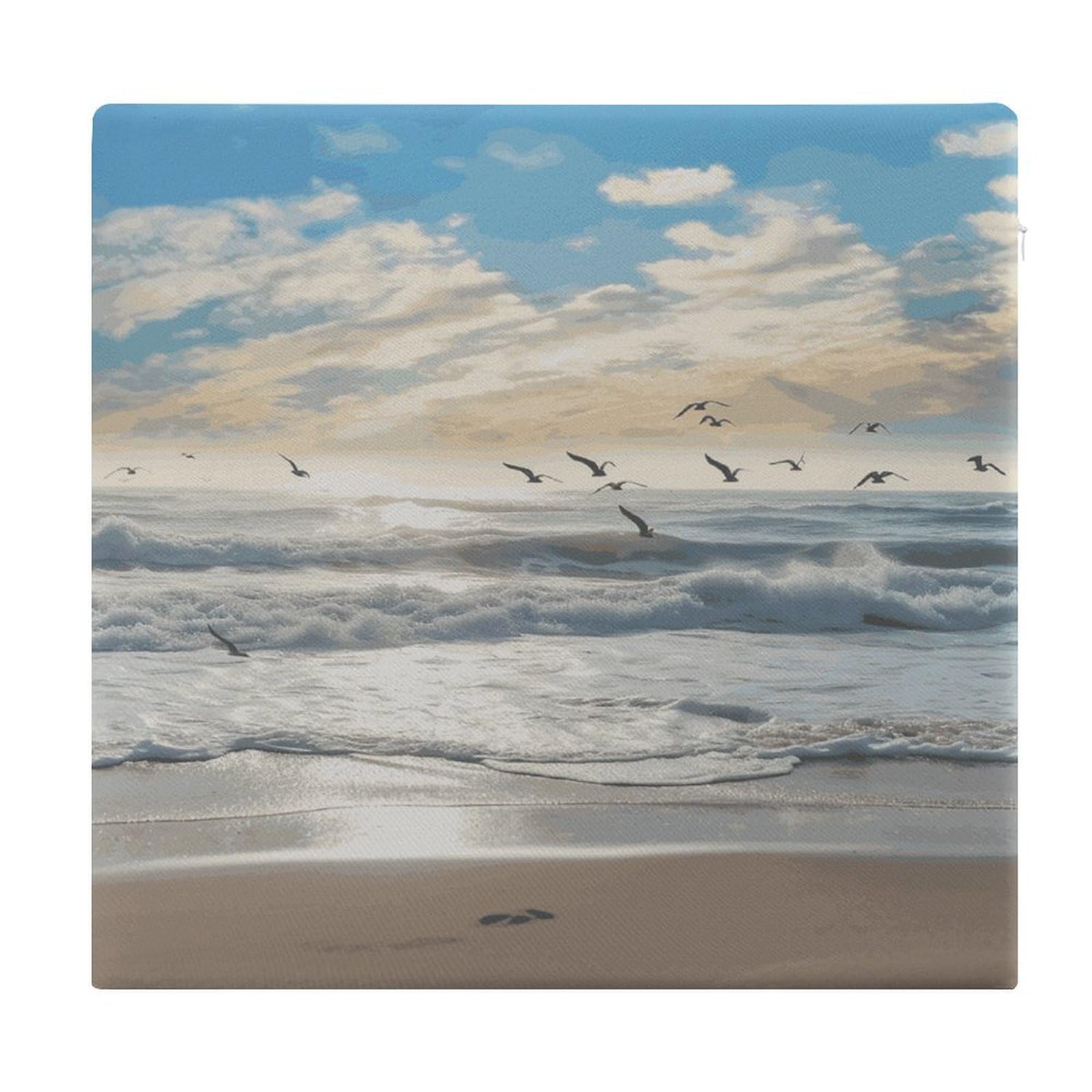 LDGSUPH Sea Bird Beach Waves Office Chair Seat Cushion Square Cushion Cushion Cushion Soft Floor Cushion Cozy Couch Cushion Support Memory Foam Chair Pad for Home Travel Car