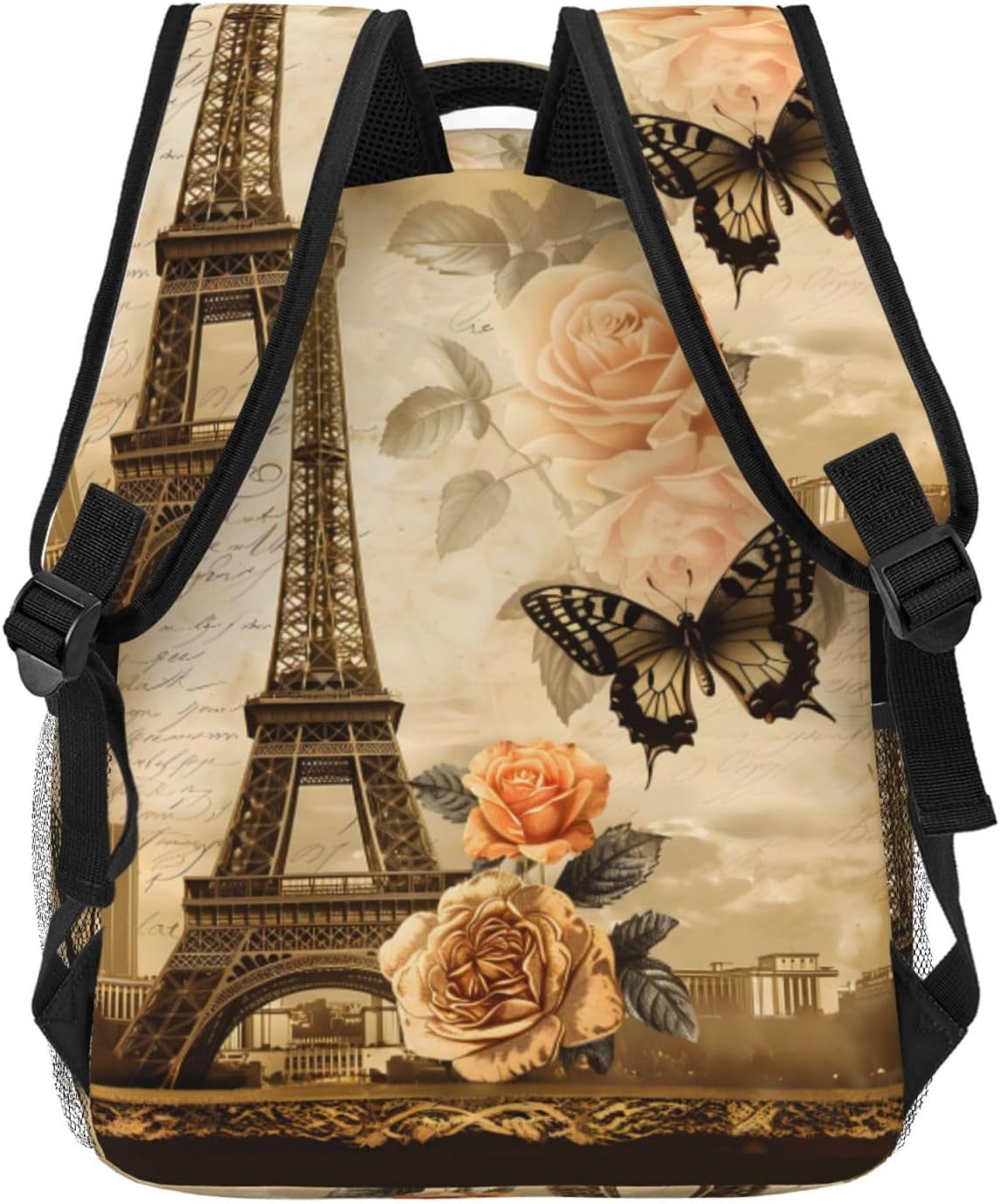 Vintage Paris Casual Backpack, Lightweight Laptop Bag Daypack, Eiffel Tower and Butterfly Backpacks for Women Men Teens Students, Retro Polyester Bookbag Gifts for School Work Travel Hiking