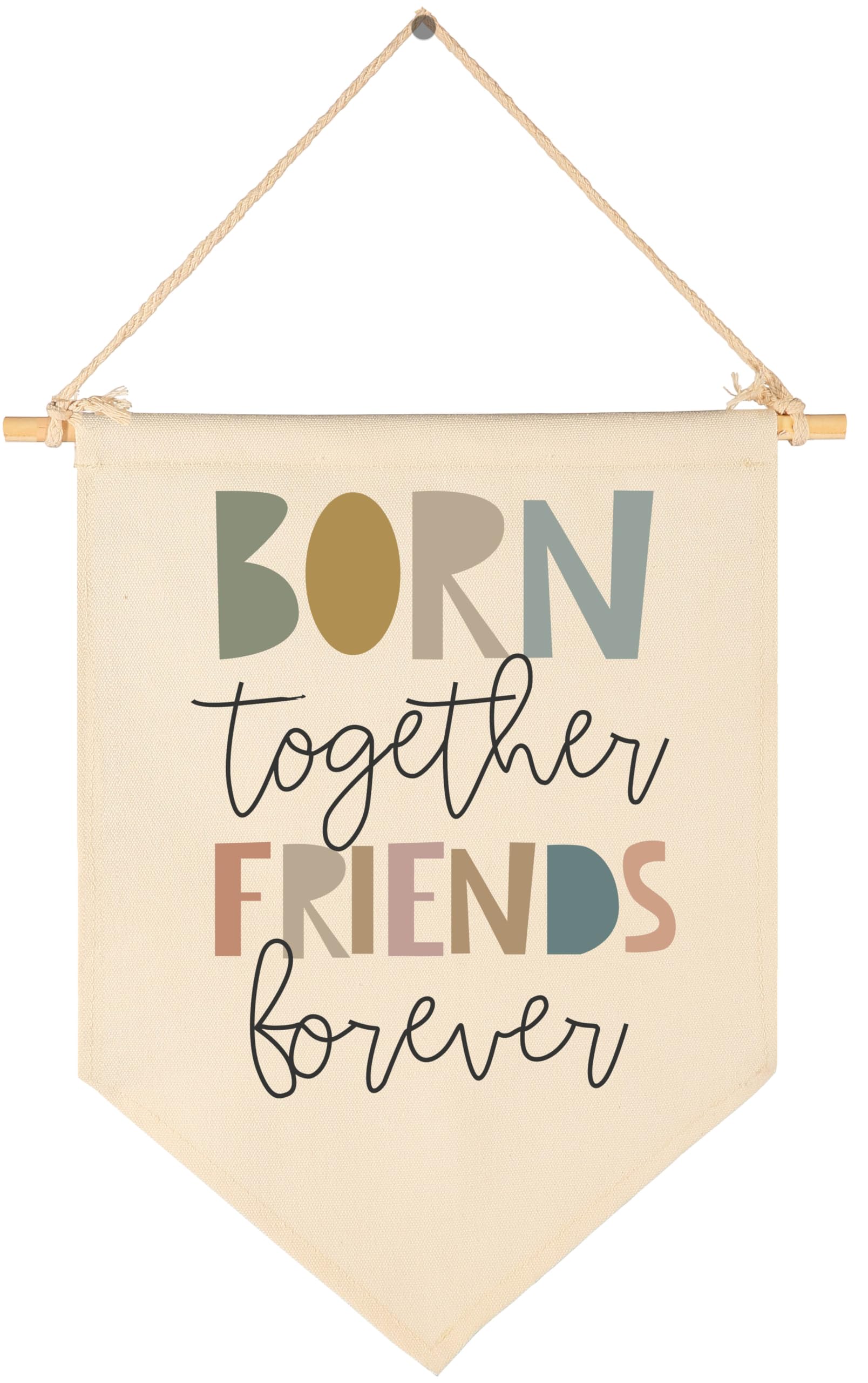 Born Together,Friends Forever-Sibling Twin-Flag Wall Decor Gift for Baby Boys Girls Kids-Canvas Pennant Banner Pennant Wall Decor Gift for Nursery Baby Room Playroom Bedroom