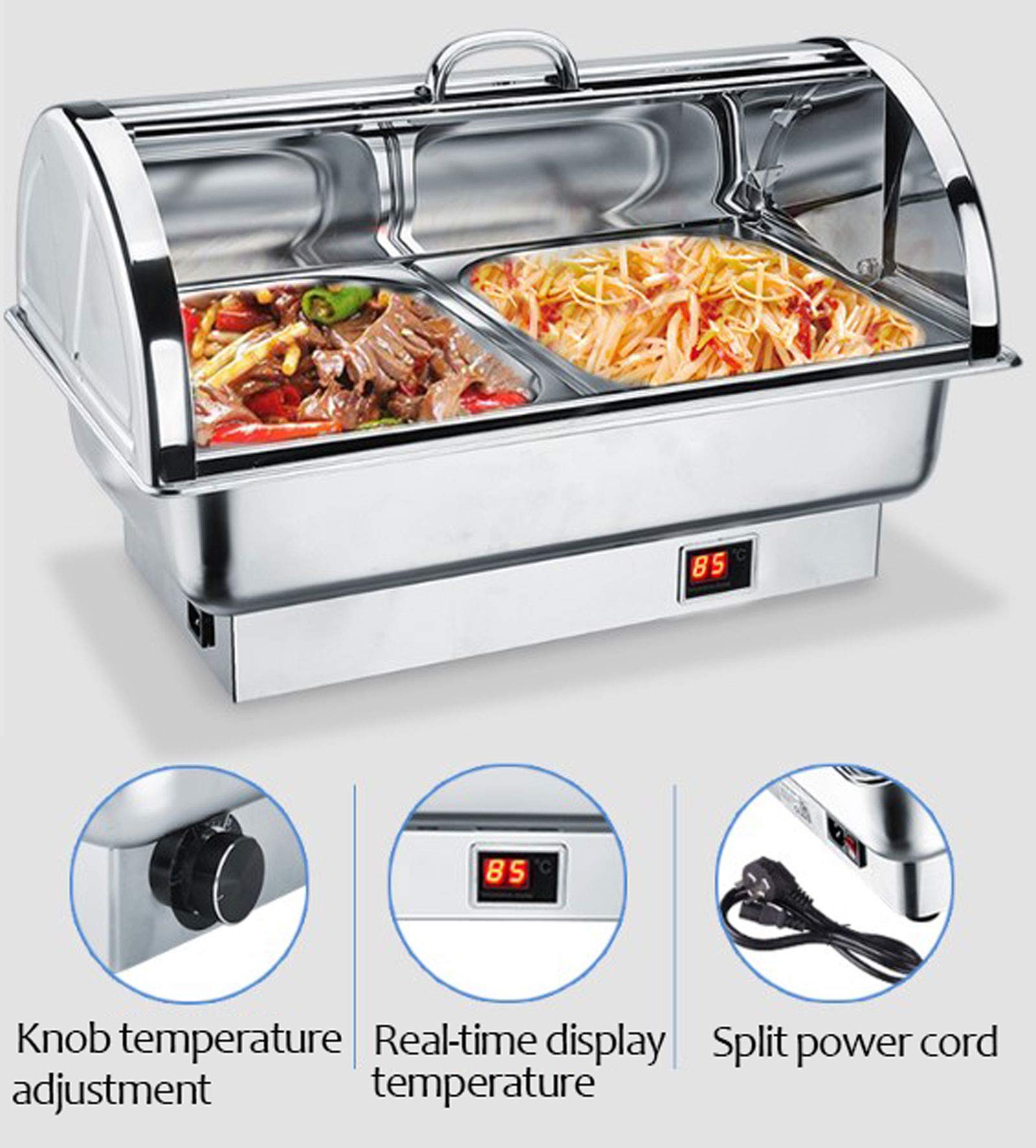 Scaldavivande Elettrico Acciaio Inox, Chafing Dish, Contenitore Termico Scalda Cibo Chafing Dish da Tavolo Elettrico per Mantiene in Caldo i Cibi del Buffet, 600W/220V