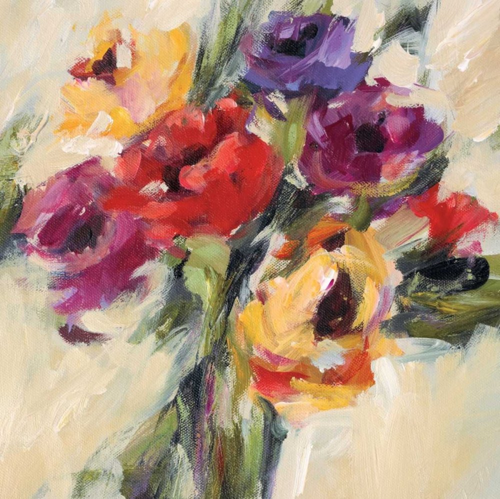 Lienzo impreso con caja americana Rainbow Connection II King Michael - Cuadrado floral con estampado artístico de flores con tallos de ramo de flores colorido marco flotante 16 x 16 pulgadas