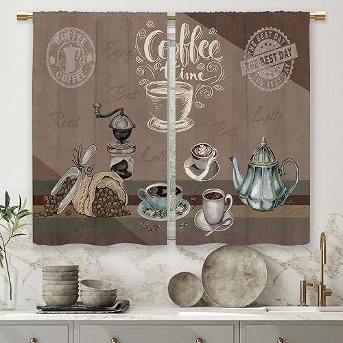 Miniatura 5 de Cortinas de cocina marrón con temática de café, estilo campestre, rústico, moderno, latte, pequeñas, cortas, para ventana de cafetería, cortinas de