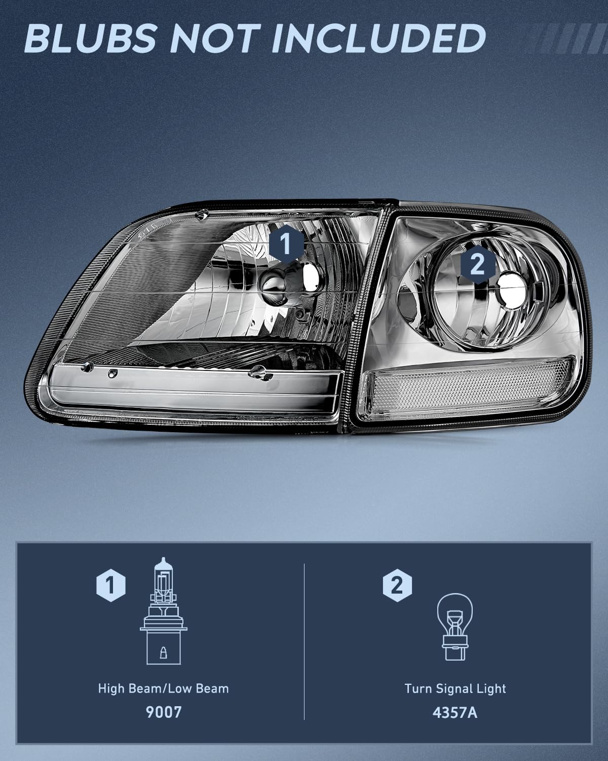 Nilight Headlight Assembly Compatible with 1997 1998 1999 2000 2001 2002 2003 Ford F-150 Expedition Chrome Housing Smoked Lens
