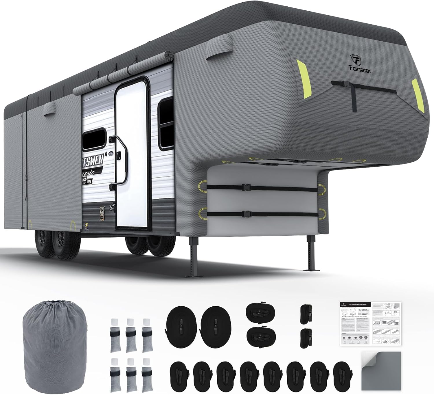 5th Wheel RV Cover Upgraded 7 Layers Heavy Duty RV Cover 34'1''-37' for Motorhome Weatherproof, Anti-UV, Rip-Stop, Breathable 5th Wheel Cover Fits 34-37FT