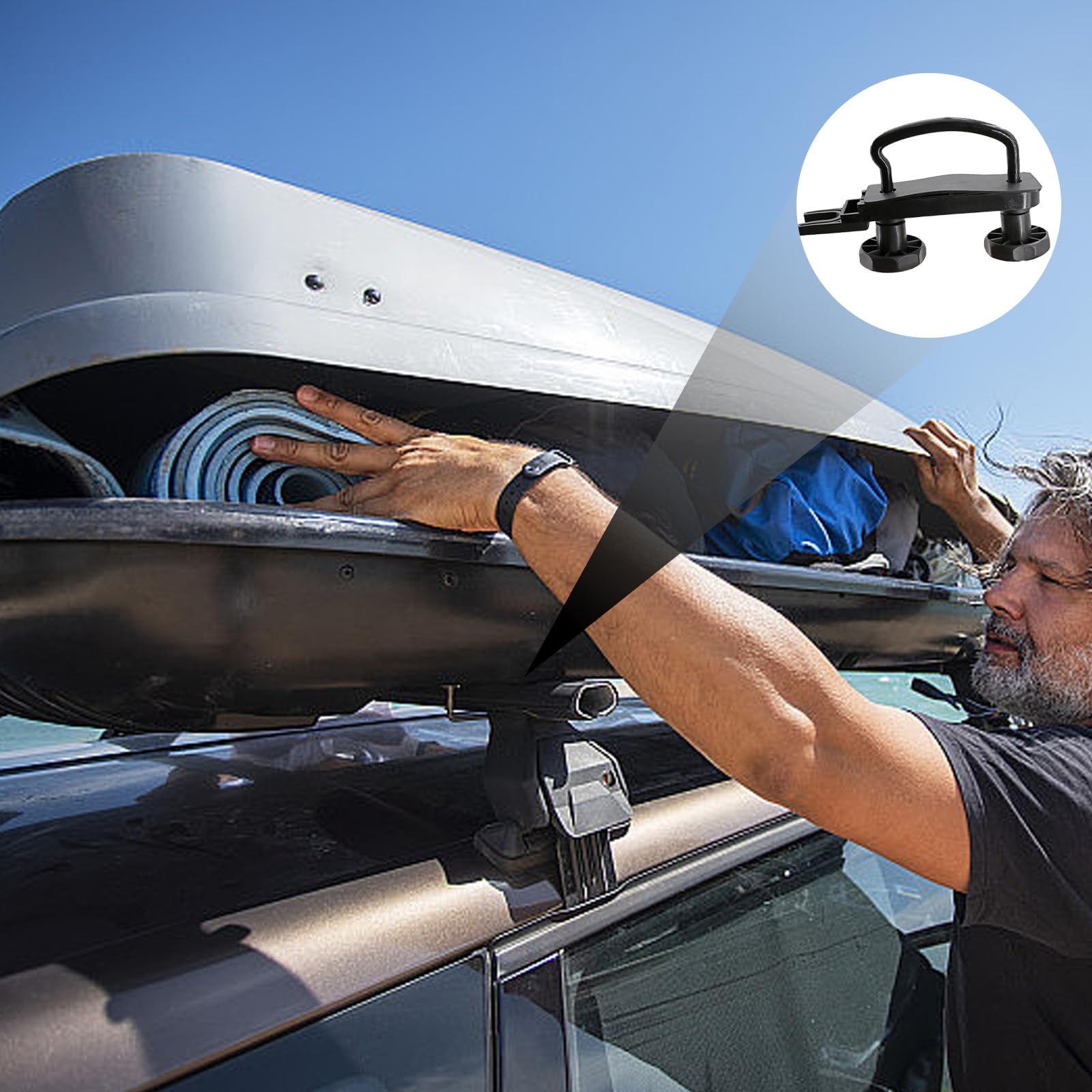 Soporte de Montaje de La Caja del Techo, Caja de Techo Universal de 4 Piezas, Accesorios para Cofres de Techo con 8 Contratuercas Y 2 Vendajes, U Pernos para Caja de Techo Montaje para Coche