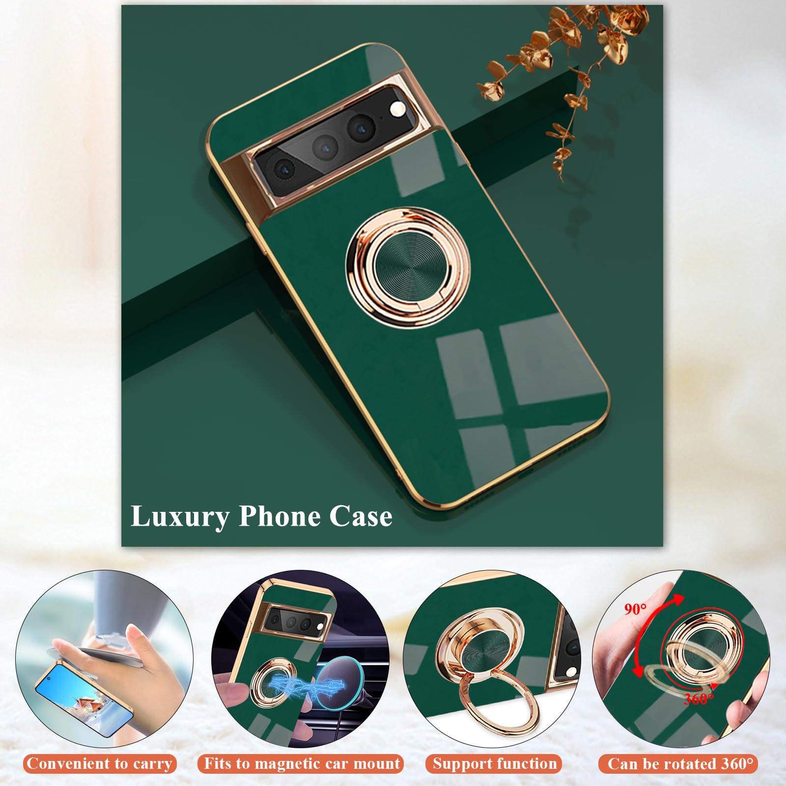 Custodia Magnetica Con Anello Per Google Pixel 7 Pro – Silicone TPU Antiurto, Bianco, Con Piastra Metallica Per Auto