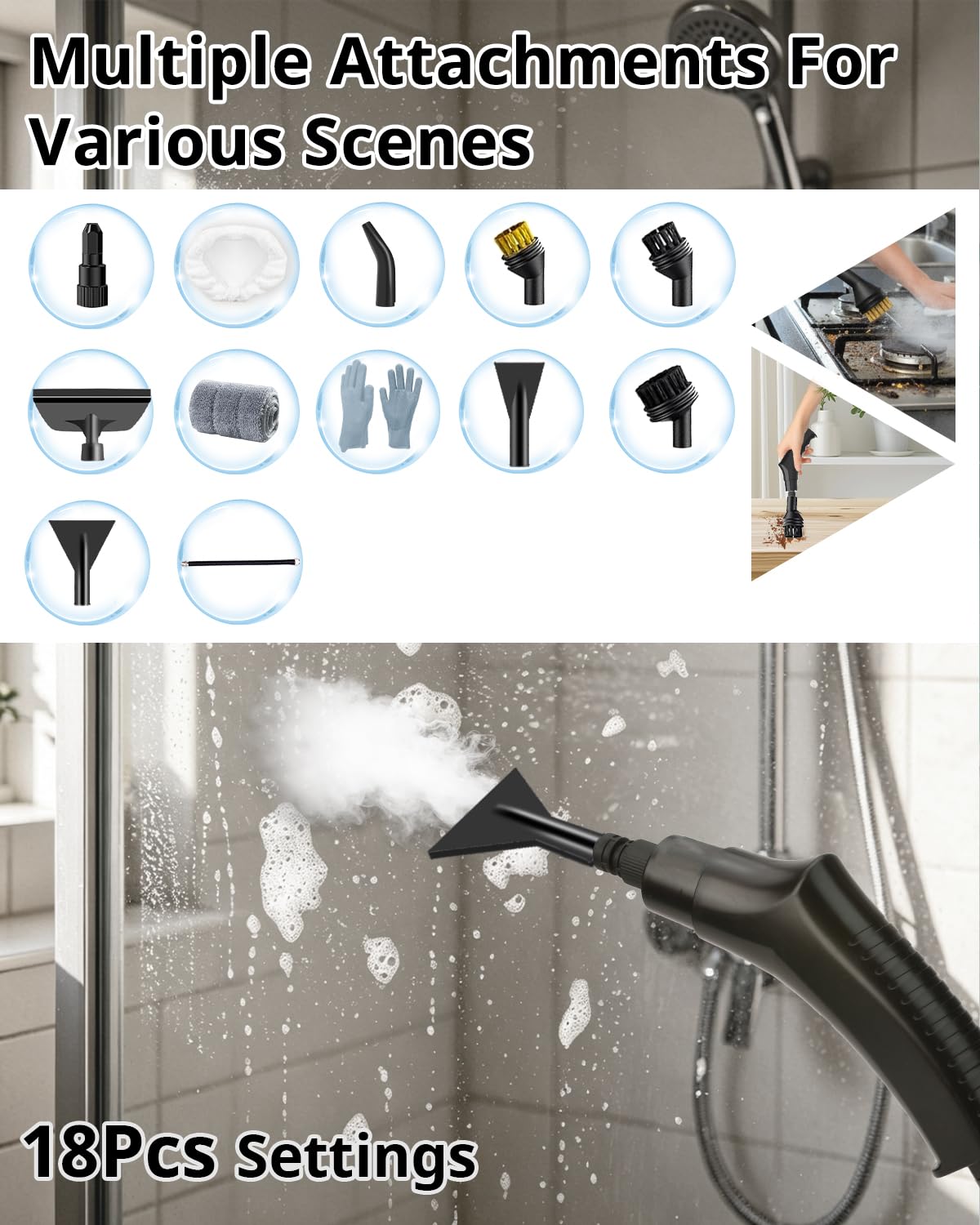 18-IN-1 Dampfreiniger Handgerät für Alles | 【2500W, 6-Stufig Einstellbar, 1,6L Wassertank】【120 °C Dampf,15s Aufheizzeit】 Dampfreinigung für Boden, Polstermöbel,Auto