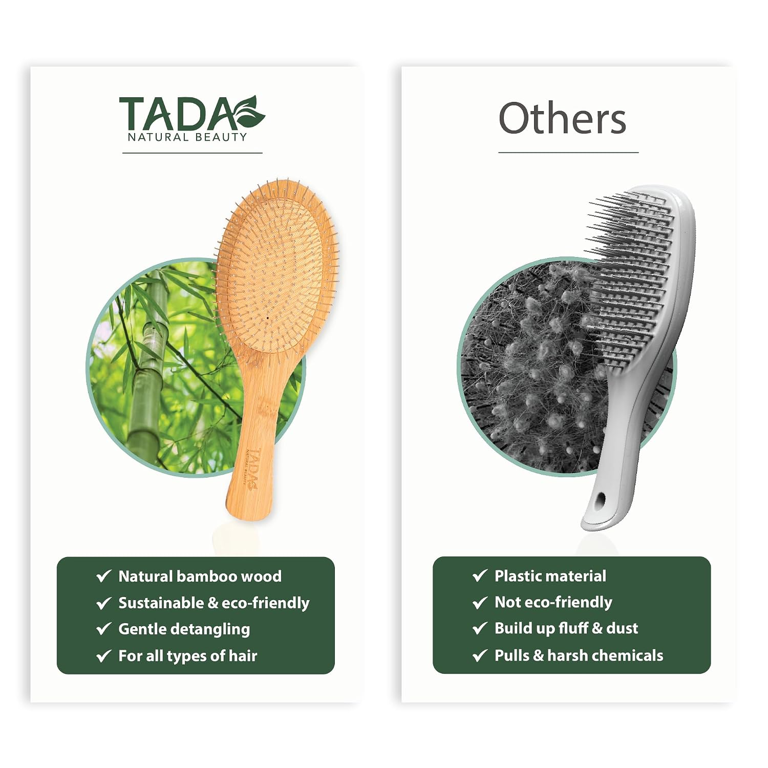 Tada Natural Beauty Bamboo Hair Brush l Wooden Comb l Bamboo Brushes for Wet Dry Curly Thick Straight Hair l Detangling Hairbrush for Women, Men, and Kids (3PK Brush Set #3)