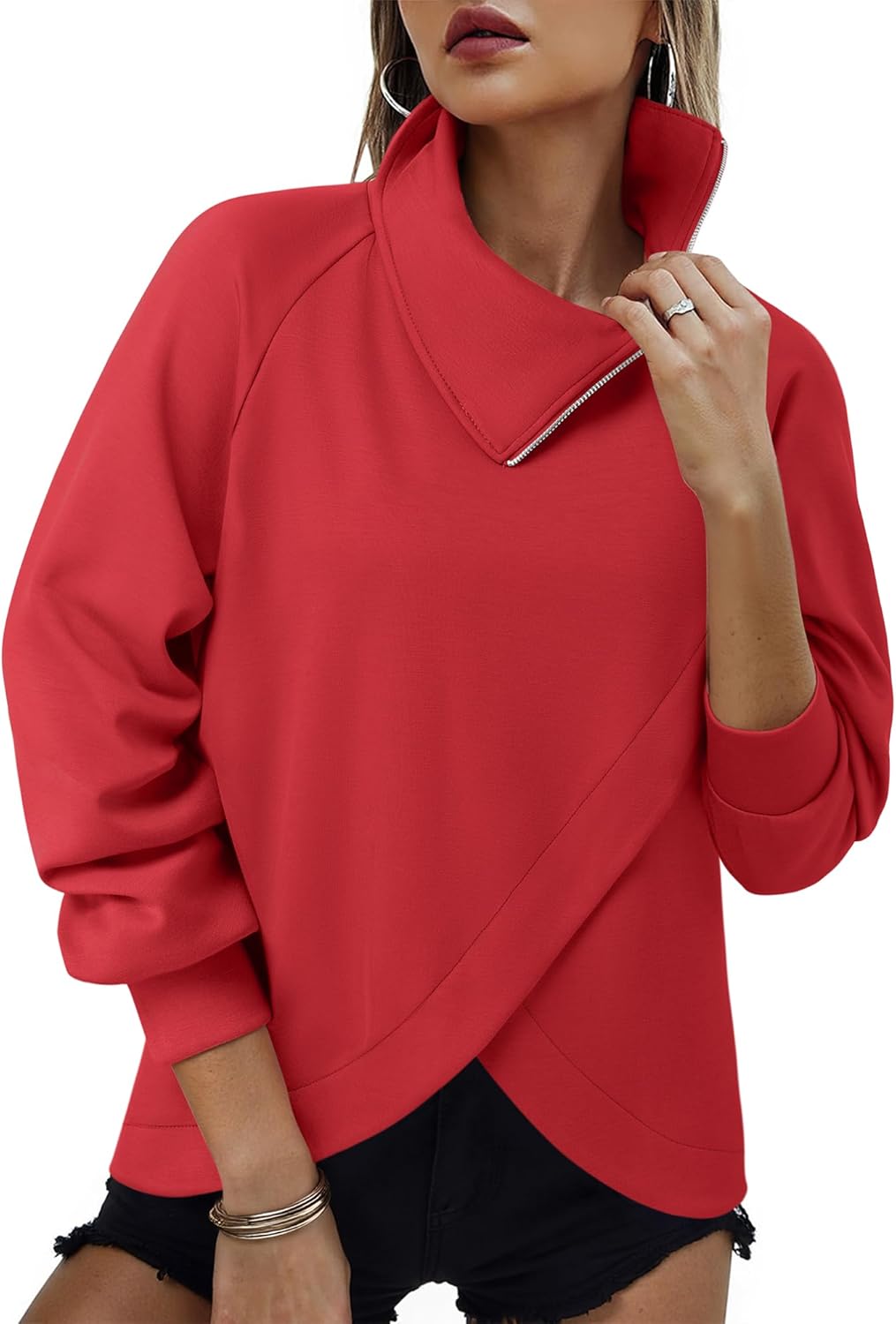 VALOLIA Sweatshirts Quarter Zip Pullover Tops Fall Clothes Turtleneck Sweatshirt Lightweight Tunic Sweaters - Image 2