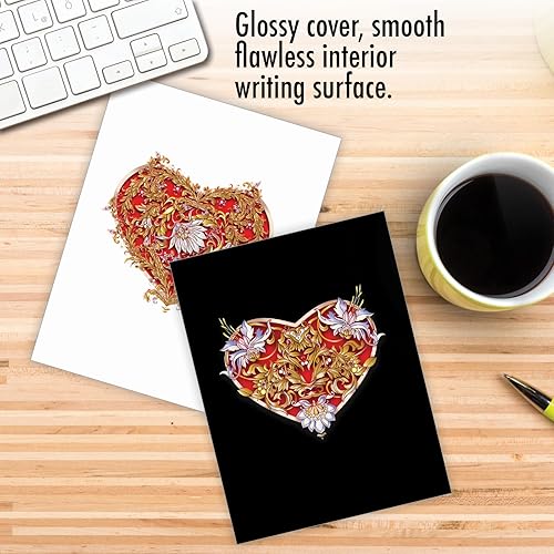 Miniatura 5 de The Best Card Company - 20 bonitas tarjetas en caja (4 x 5.12 pulgadas) - Juego surtido en blanco (10 diseños, 2 de cada uno) - Corazones barrocos